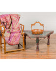 Rustic Red and Green Coffee Table with Trapezoidal Top and Iron Stretchers-7. Asian & Chinese Furniture, Art, Antiques, Vintage Home Décor for sale at FEA Home