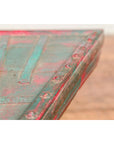 Rustic Red and Green Coffee Table with Trapezoidal Top and Iron Stretchers-9. Asian & Chinese Furniture, Art, Antiques, Vintage Home Décor for sale at FEA Home