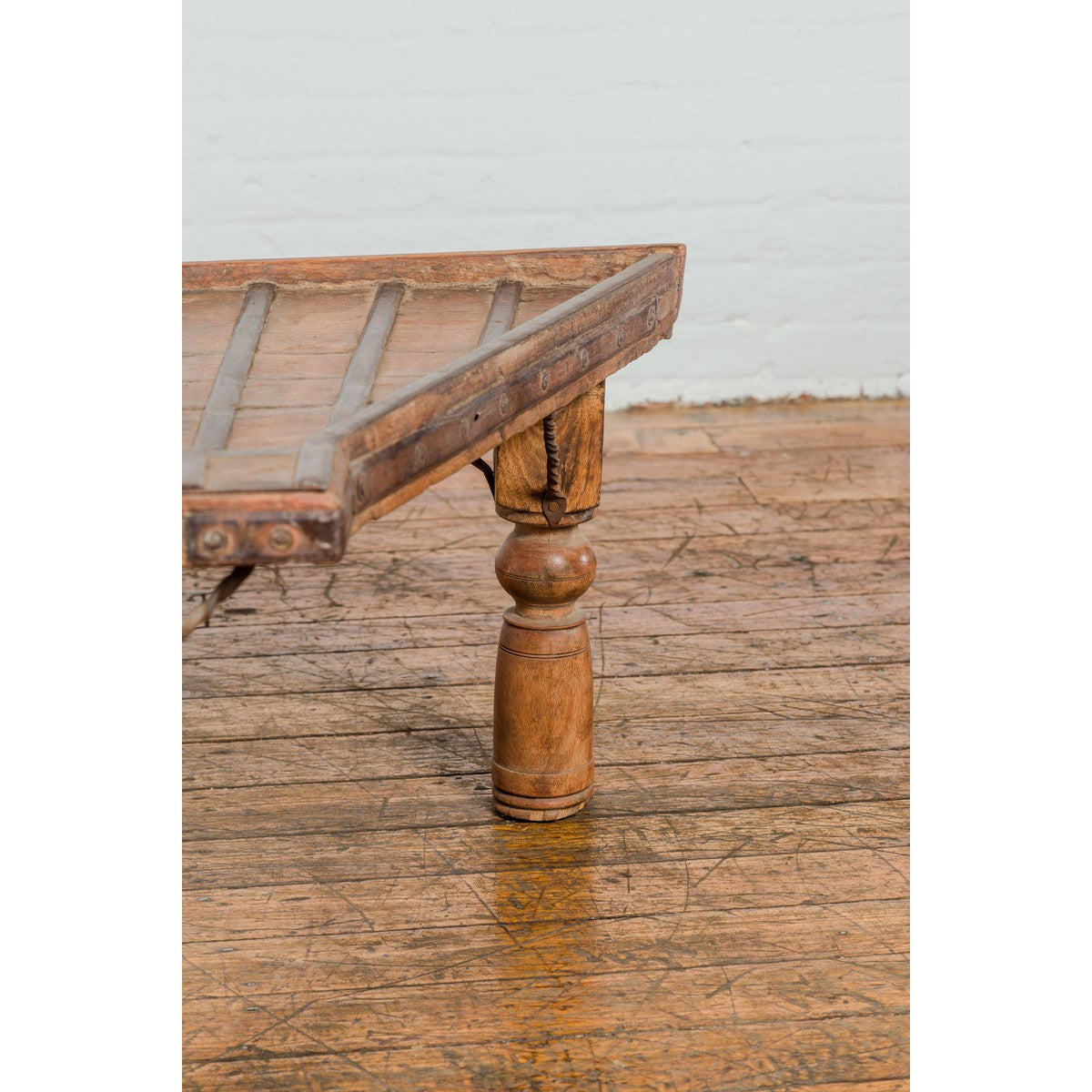 19th Century Bullock Cart Rustic Coffee Table with Twisted Iron Stretchers-10. Asian & Chinese Furniture, Art, Antiques, Vintage Home Décor for sale at FEA Home