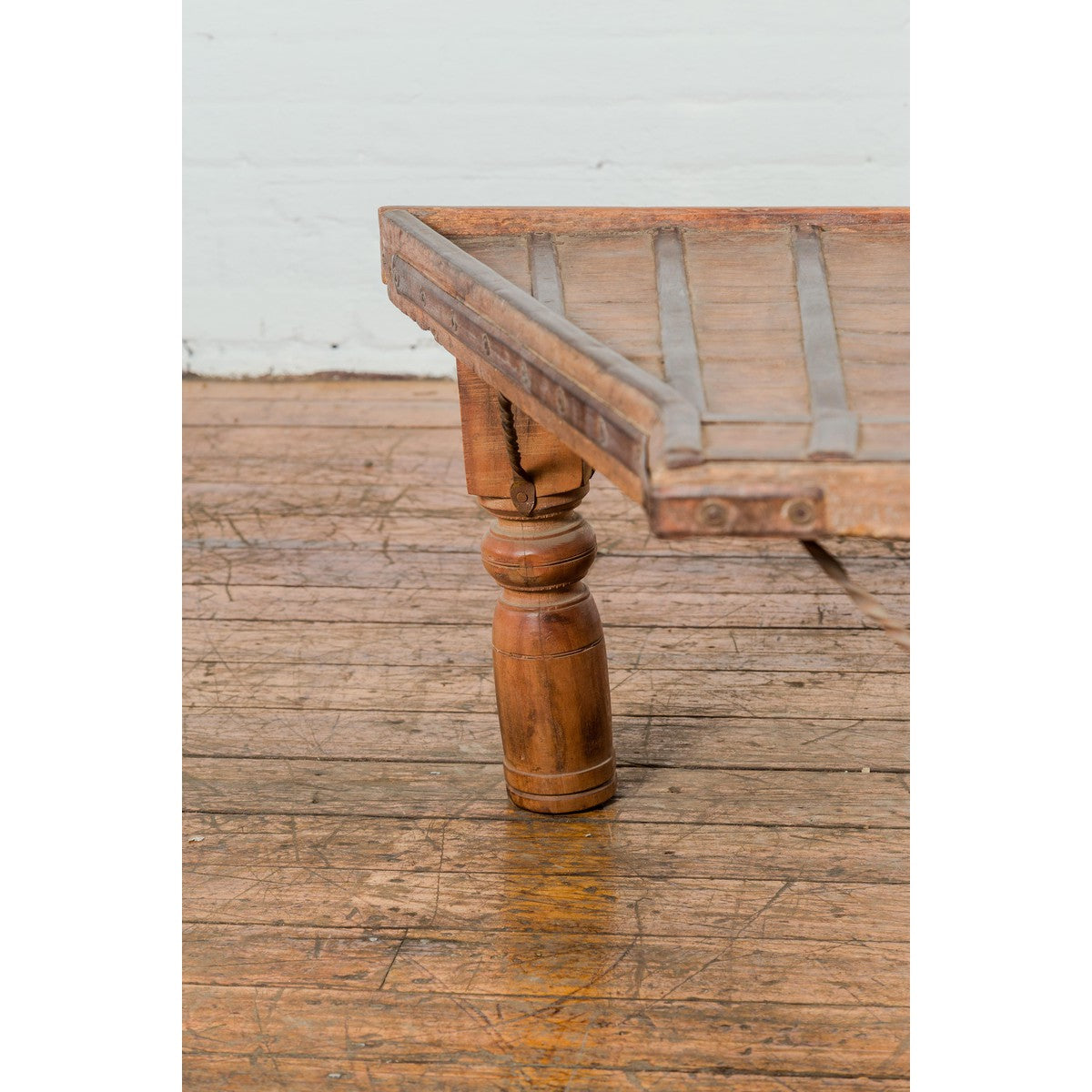 19th Century Bullock Cart Rustic Coffee Table with Twisted Iron Stretchers-11. Asian & Chinese Furniture, Art, Antiques, Vintage Home Décor for sale at FEA Home