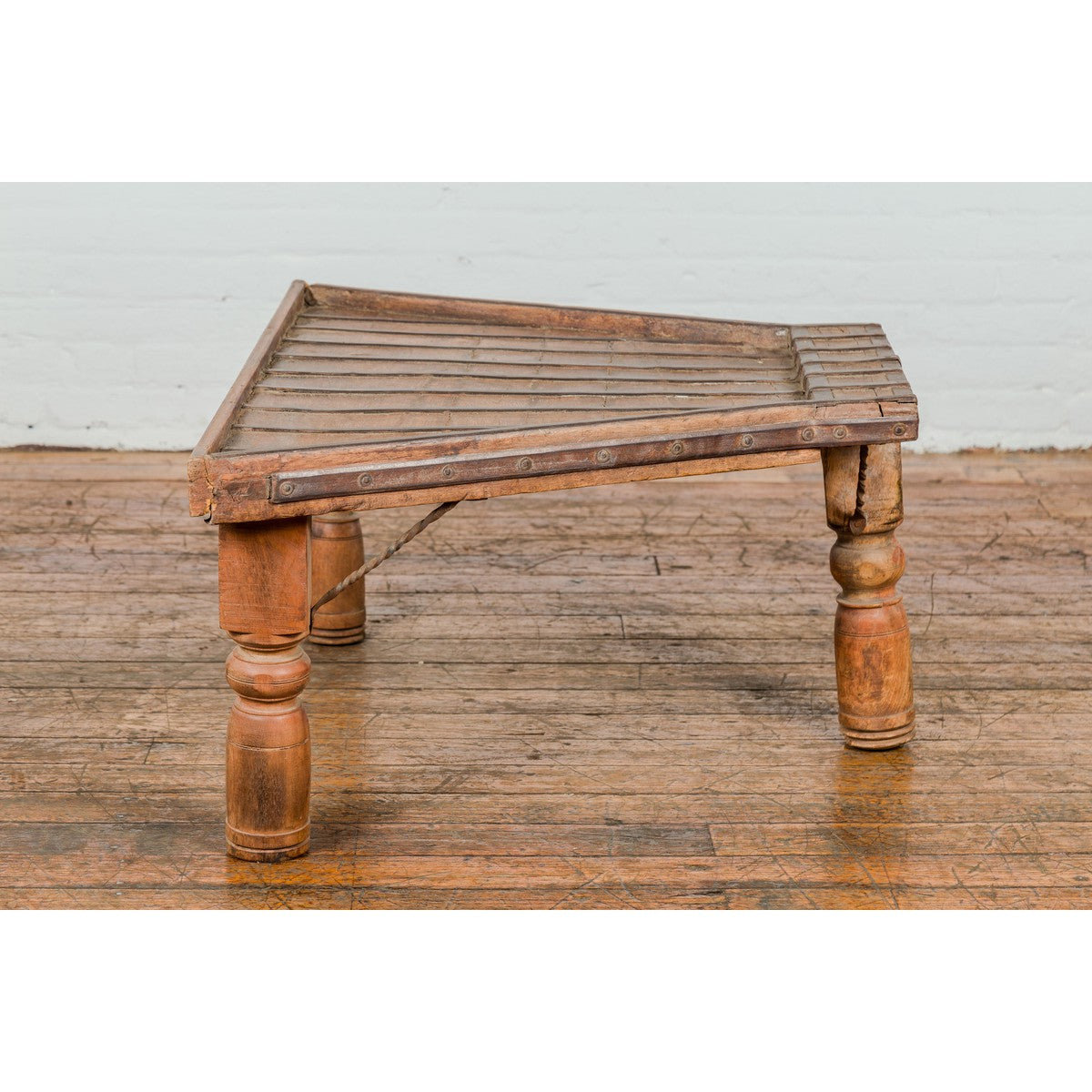 19th Century Bullock Cart Rustic Coffee Table with Twisted Iron Stretchers-14. Asian & Chinese Furniture, Art, Antiques, Vintage Home Décor for sale at FEA Home