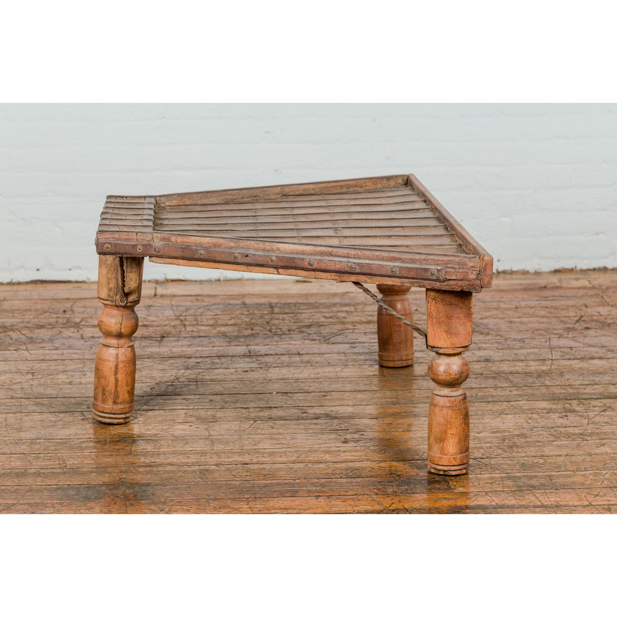 19th Century Bullock Cart Rustic Coffee Table with Twisted Iron Stretchers-16. Asian & Chinese Furniture, Art, Antiques, Vintage Home Décor for sale at FEA Home