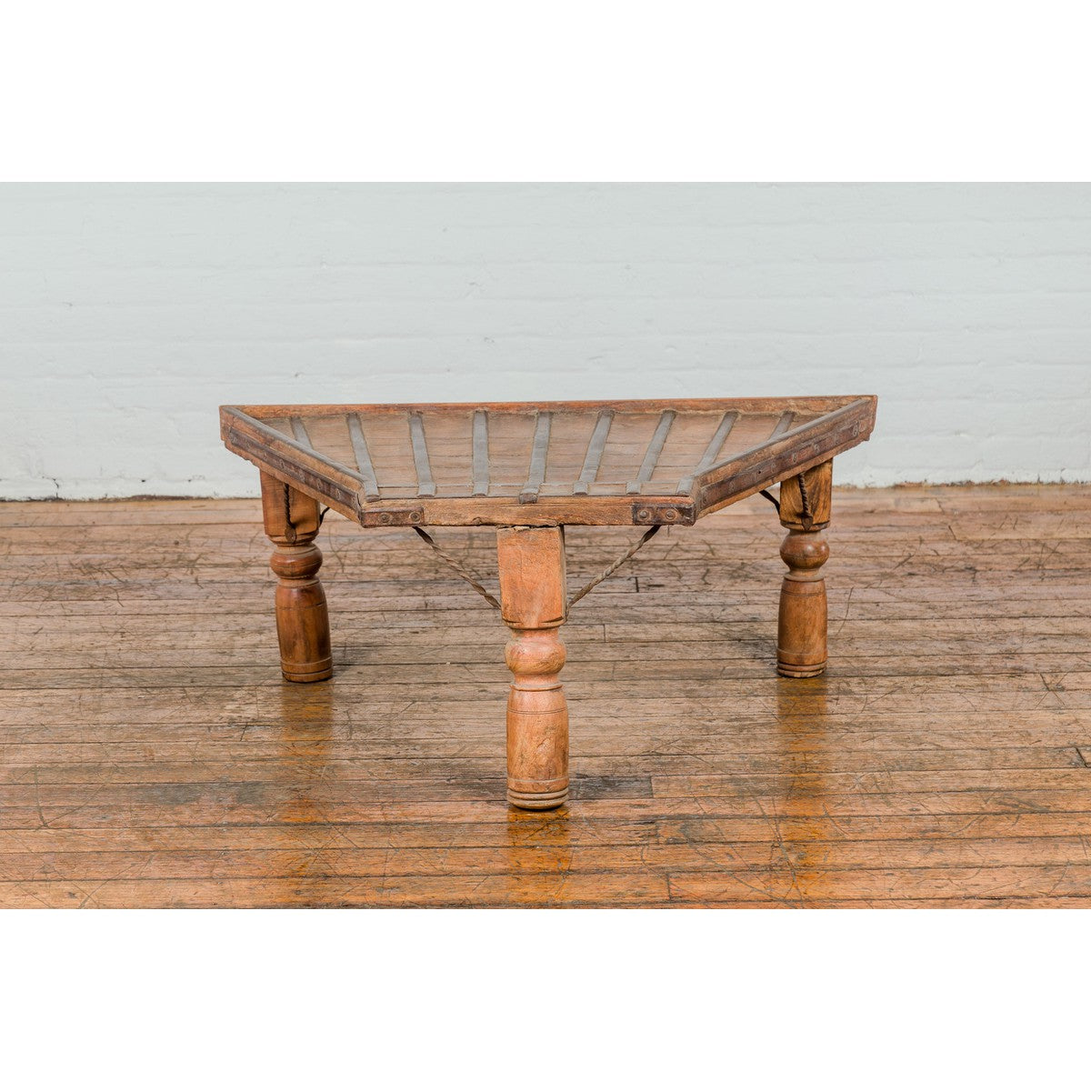 19th Century Bullock Cart Rustic Coffee Table with Twisted Iron Stretchers-2. Asian & Chinese Furniture, Art, Antiques, Vintage Home Décor for sale at FEA Home