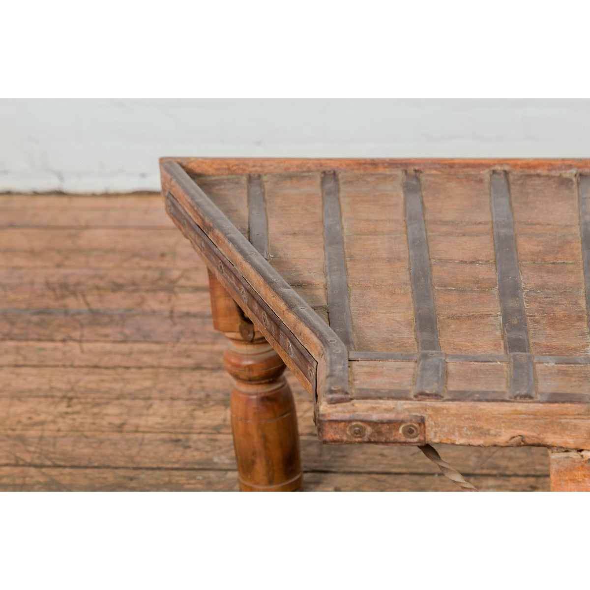 19th Century Bullock Cart Rustic Coffee Table with Twisted Iron Stretchers-5. Asian & Chinese Furniture, Art, Antiques, Vintage Home Décor for sale at FEA Home