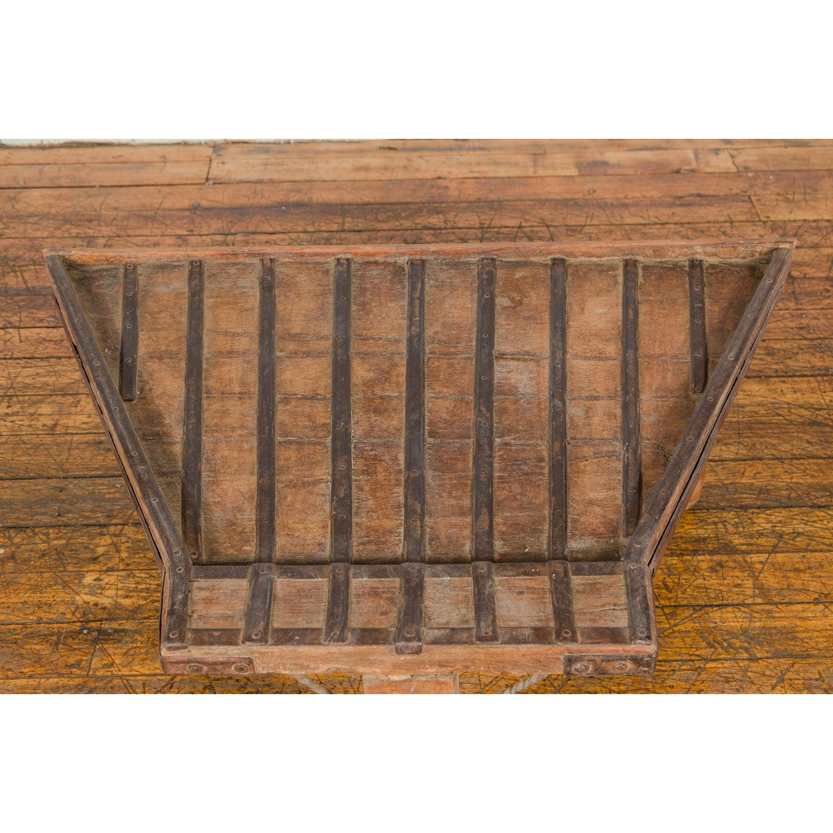 19th Century Bullock Cart Rustic Coffee Table with Twisted Iron Stretchers-7. Asian & Chinese Furniture, Art, Antiques, Vintage Home Décor for sale at FEA Home