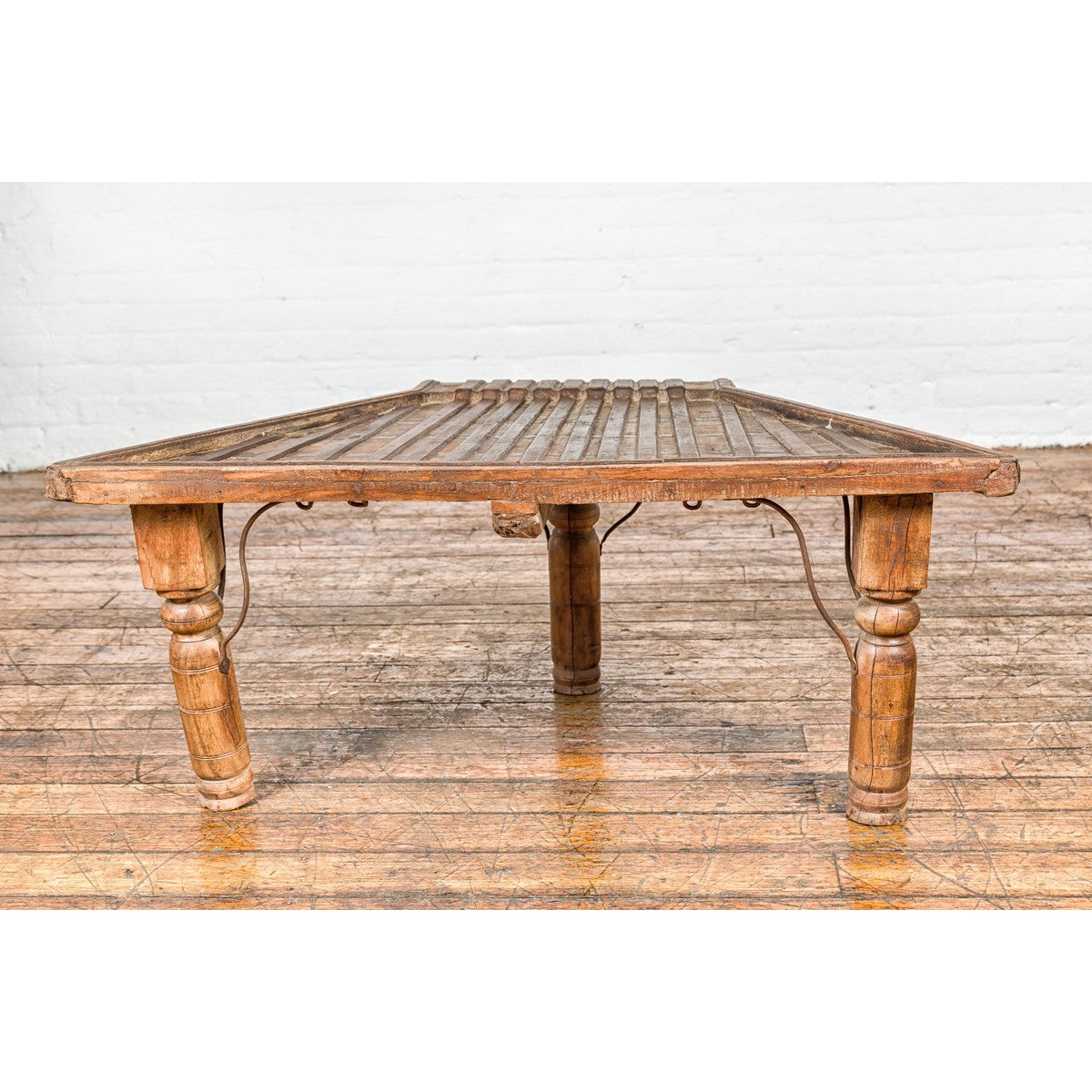 Bullock Cart Rustic Coffee Table with Twisted Iron Stretchers, 19th Century-17. Asian & Chinese Furniture, Art, Antiques, Vintage Home Décor for sale at FEA Home