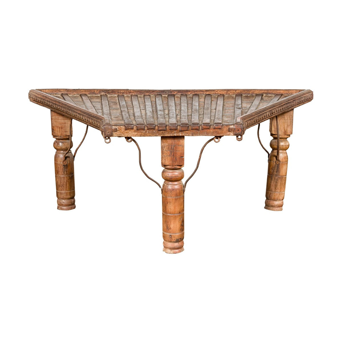 Bullock Cart Rustic Coffee Table with Twisted Iron Stretchers, 19th Century-19. Asian & Chinese Furniture, Art, Antiques, Vintage Home Décor for sale at FEA Home