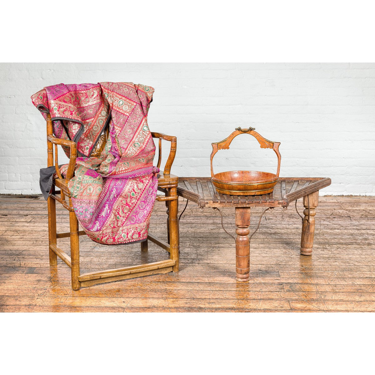 Bullock Cart Rustic Coffee Table with Twisted Iron Stretchers, 19th Century-2. Asian & Chinese Furniture, Art, Antiques, Vintage Home Décor for sale at FEA Home