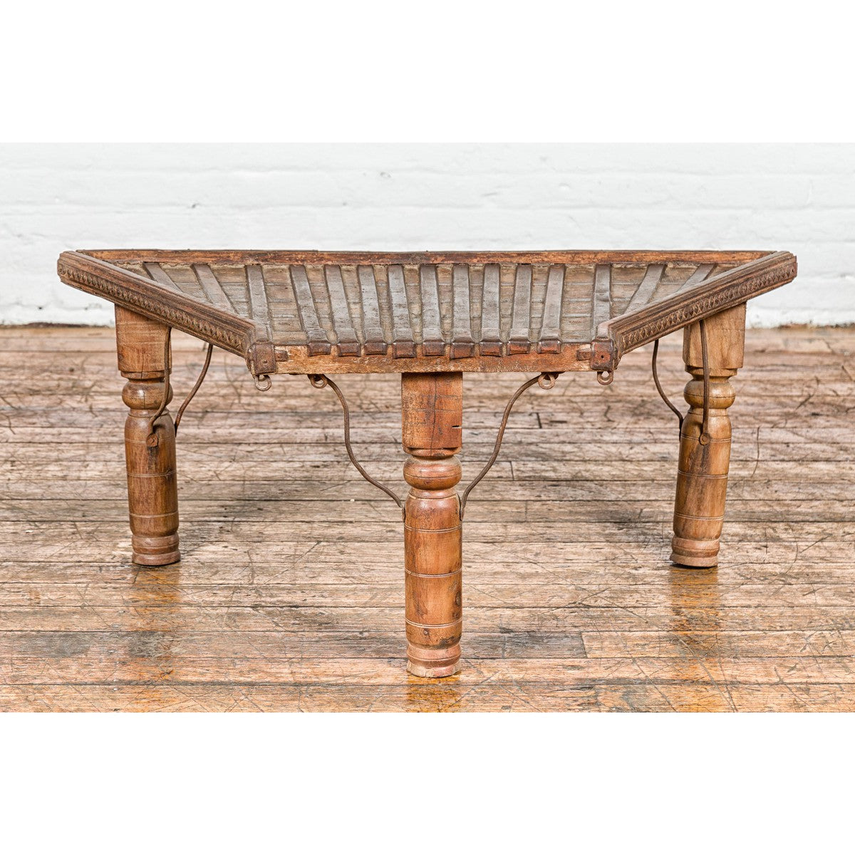 Bullock Cart Rustic Coffee Table with Twisted Iron Stretchers, 19th Century-3. Asian & Chinese Furniture, Art, Antiques, Vintage Home Décor for sale at FEA Home