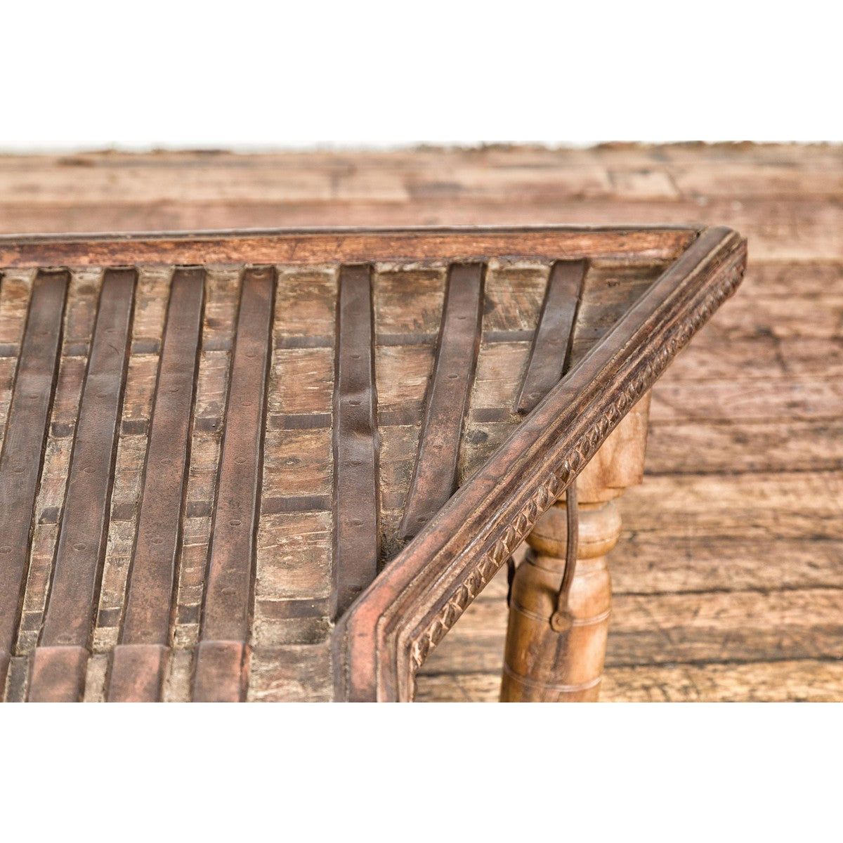 Bullock Cart Rustic Coffee Table with Twisted Iron Stretchers, 19th Century-7. Asian & Chinese Furniture, Art, Antiques, Vintage Home Décor for sale at FEA Home