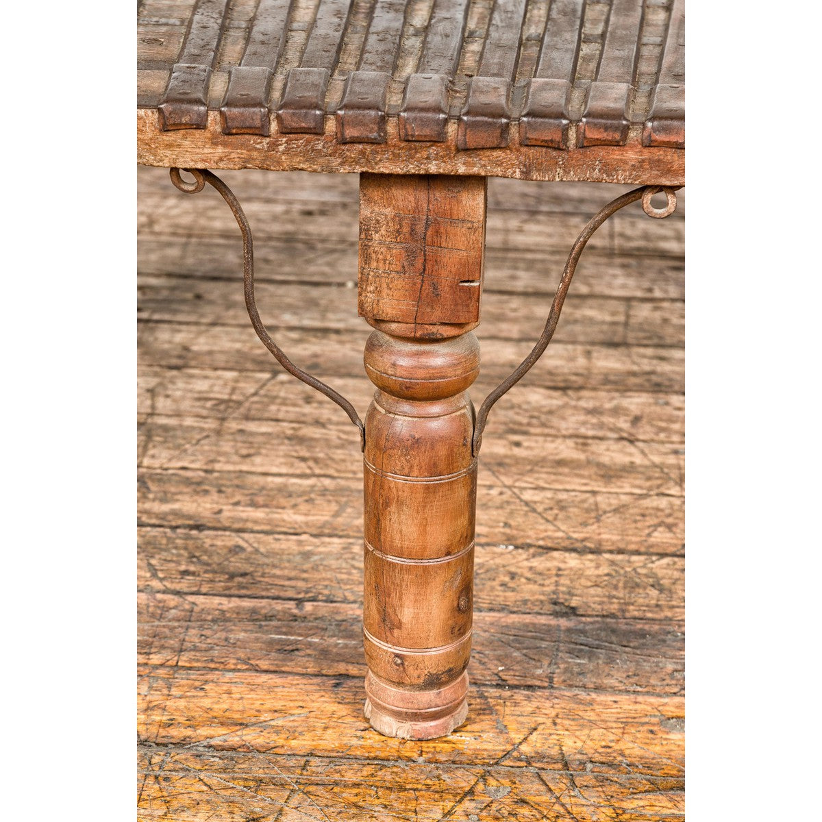 Bullock Cart Rustic Coffee Table with Twisted Iron Stretchers, 19th Century-9. Asian & Chinese Furniture, Art, Antiques, Vintage Home Décor for sale at FEA Home
