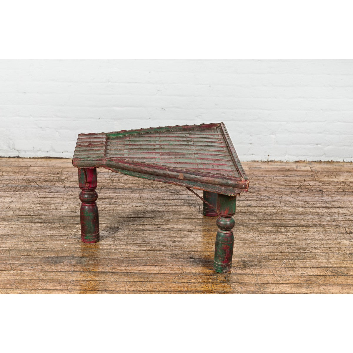 Rustic Coffee Table with Red and Green Lacquer, Turned Baluster Legs and Iron-17. Asian & Chinese Furniture, Art, Antiques, Vintage Home Décor for sale at FEA Home