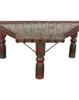 Rustic Coffee Table with Red and Green Lacquer, Turned Baluster Legs and Iron-1. Asian & Chinese Furniture, Art, Antiques, Vintage Home Décor for sale at FEA Home