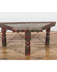 Rustic Coffee Table with Red and Green Lacquer, Turned Baluster Legs and Iron-3. Asian & Chinese Furniture, Art, Antiques, Vintage Home Décor for sale at FEA Home