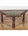 Rustic Coffee Table with Red and Green Lacquer, Turned Baluster Legs and Iron-4. Asian & Chinese Furniture, Art, Antiques, Vintage Home Décor for sale at FEA Home