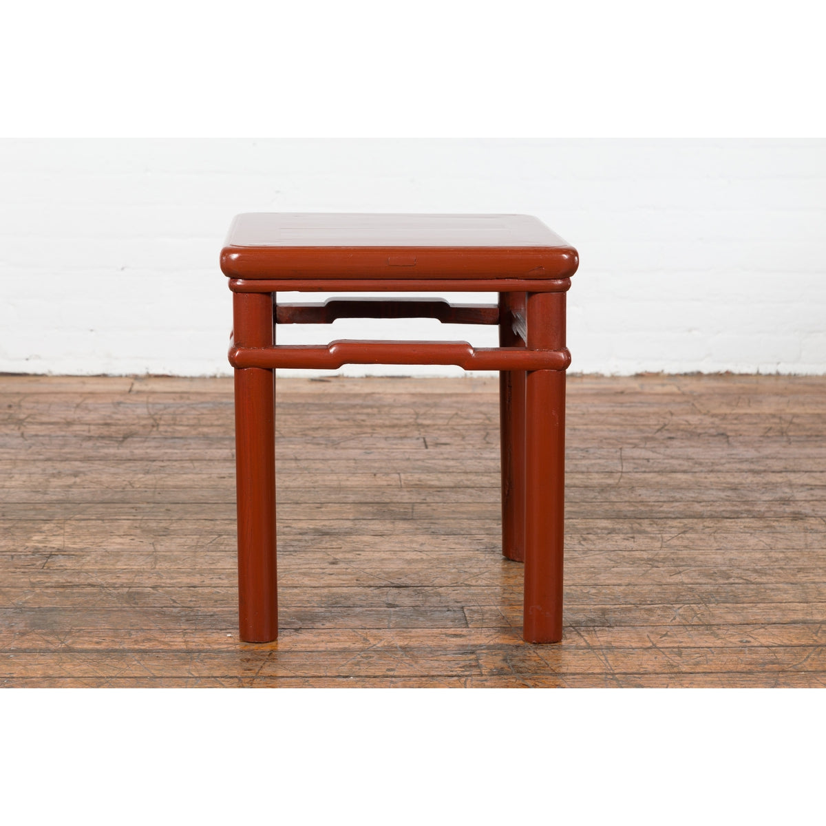 Chinese 1900s Qing Dynasty Red Lacquer Stool or Table with Humpback Stretchers-15. Asian & Chinese Furniture, Art, Antiques, Vintage Home Décor for sale at FEA Home