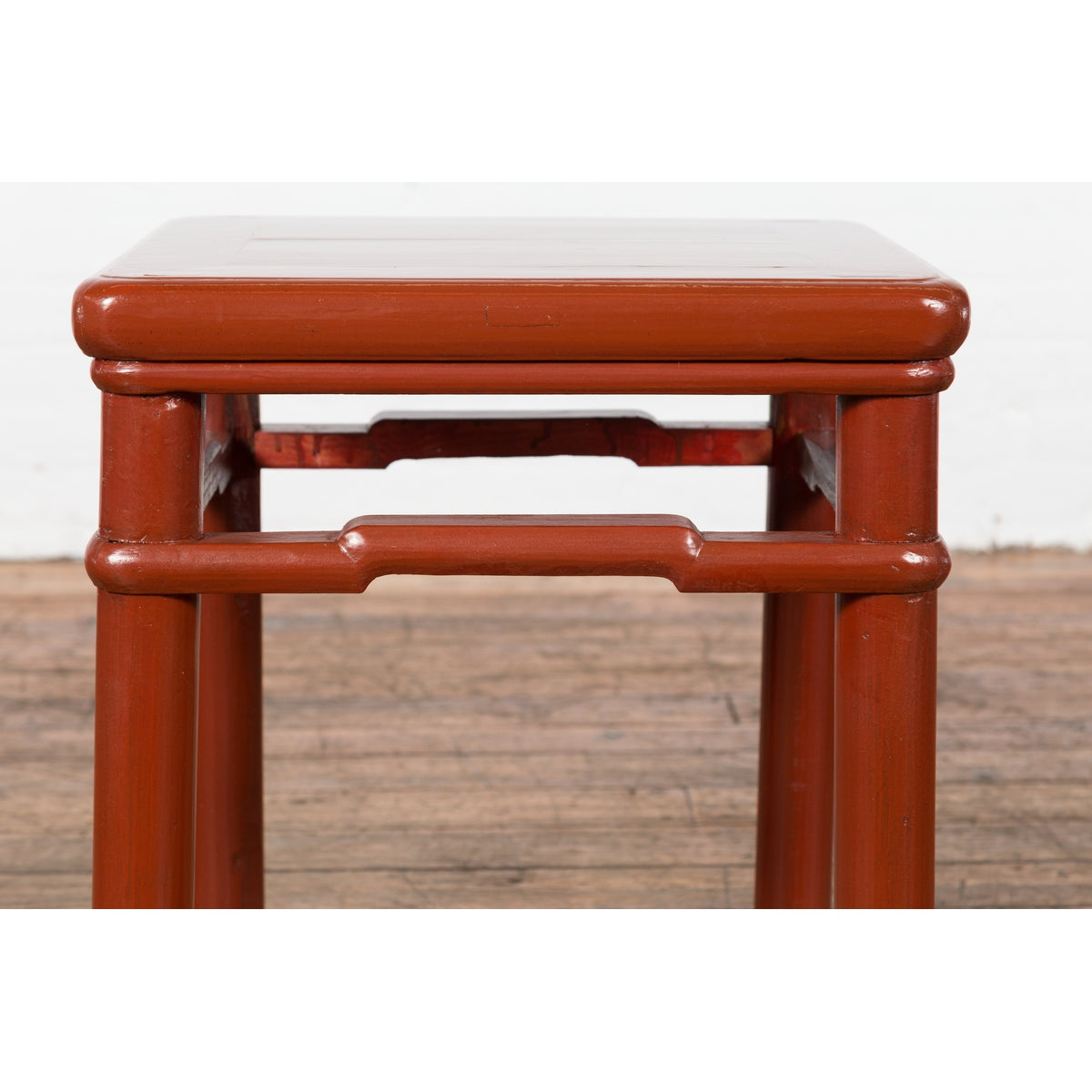 Chinese 1900s Qing Dynasty Red Lacquer Stool or Table with Humpback Stretchers-18. Asian & Chinese Furniture, Art, Antiques, Vintage Home Décor for sale at FEA Home
