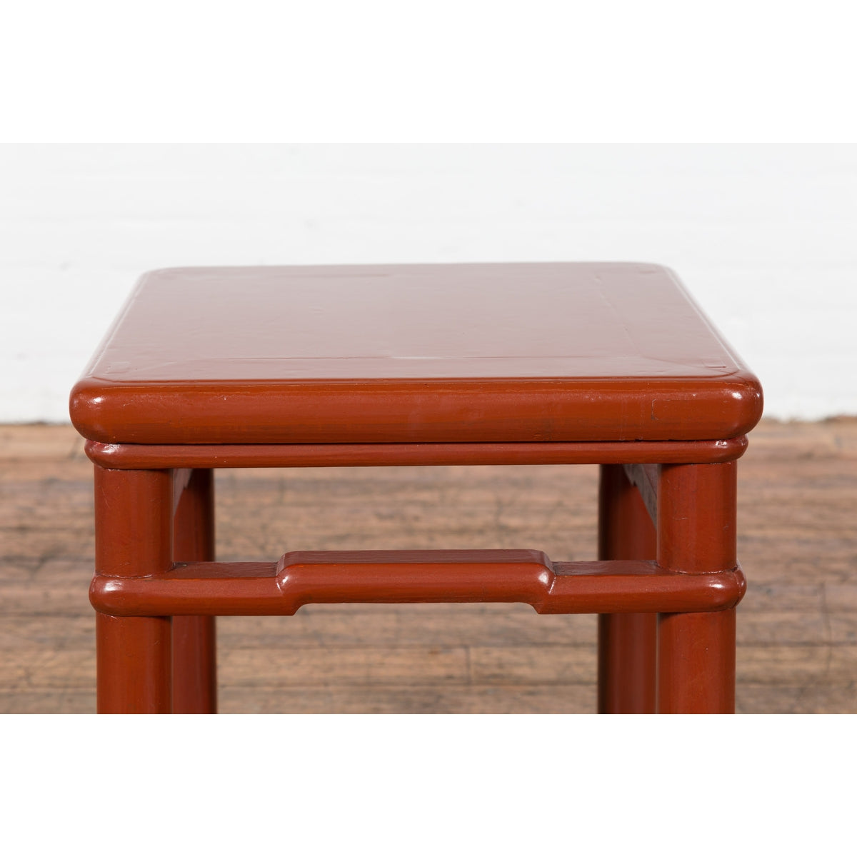 Chinese 1900s Qing Dynasty Red Lacquer Stool or Table with Humpback Stretchers-5. Asian & Chinese Furniture, Art, Antiques, Vintage Home Décor for sale at FEA Home