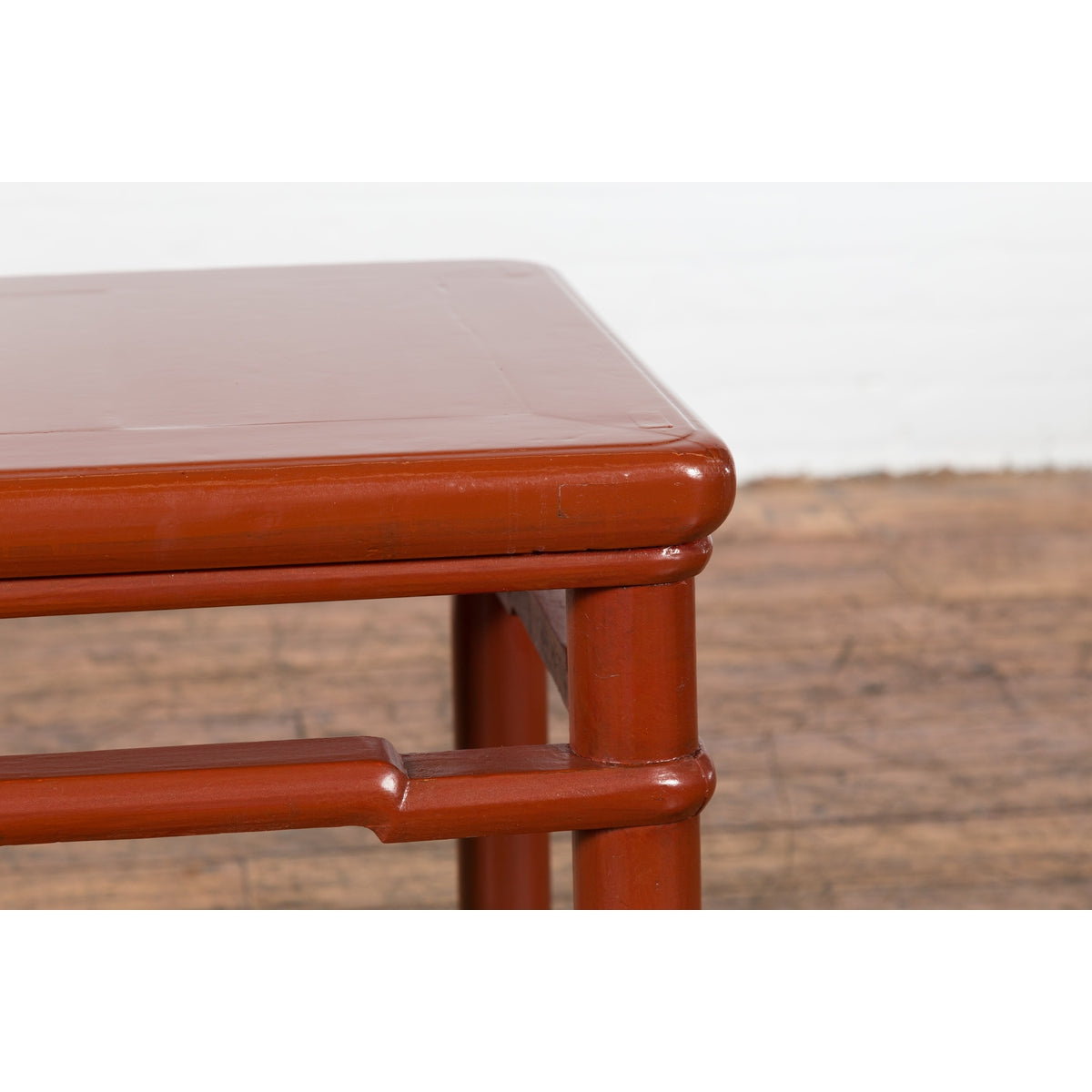 Chinese 1900s Qing Dynasty Red Lacquer Stool or Table with Humpback Stretchers-7. Asian & Chinese Furniture, Art, Antiques, Vintage Home Décor for sale at FEA Home