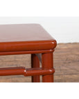 Chinese 1900s Qing Dynasty Red Lacquer Stool or Table with Humpback Stretchers-7. Asian & Chinese Furniture, Art, Antiques, Vintage Home Décor for sale at FEA Home