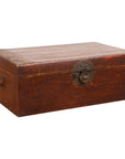 Chinese 19th Century Qing Dynasty Red Painted Paper Bound Trunk with Brass Lock-1. Asian & Chinese Furniture, Art, Antiques, Vintage Home Décor for sale at FEA Home