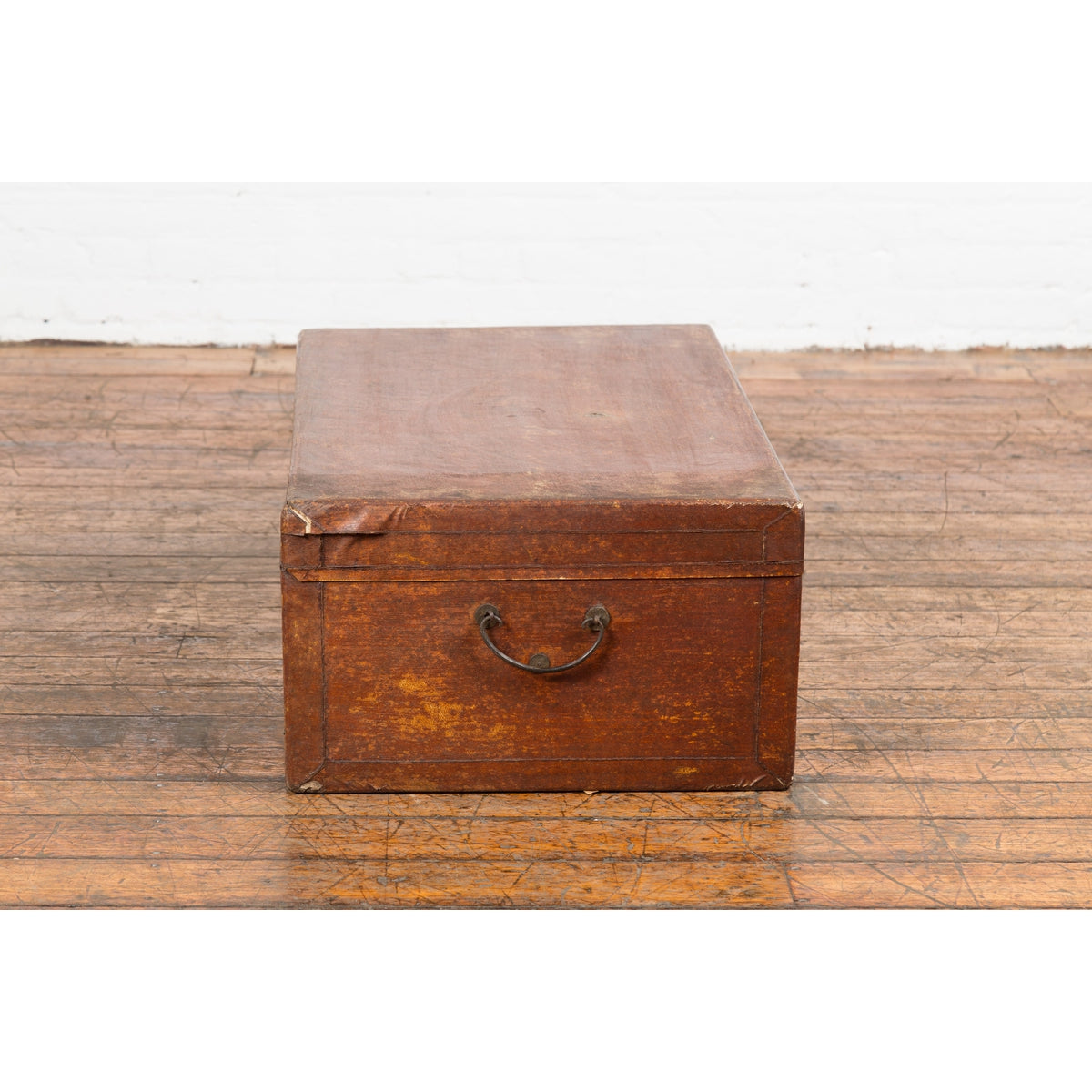 Chinese 19th Century Qing Dynasty Red Painted Paper Bound Trunk with Brass Lock-20. Asian & Chinese Furniture, Art, Antiques, Vintage Home Décor for sale at FEA Home