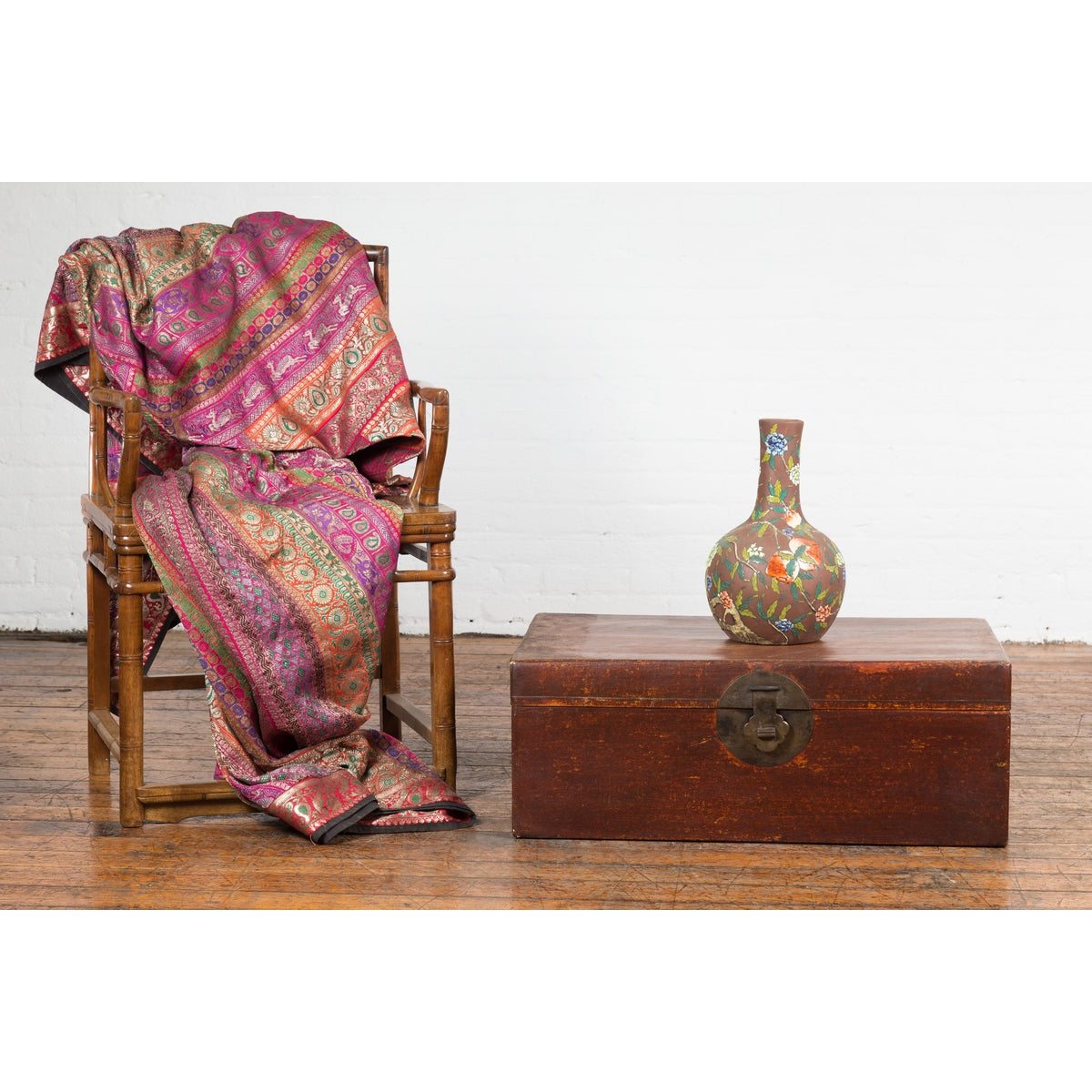 Chinese 19th Century Qing Dynasty Red Painted Paper Bound Trunk with Brass Lock-3. Asian & Chinese Furniture, Art, Antiques, Vintage Home Décor for sale at FEA Home