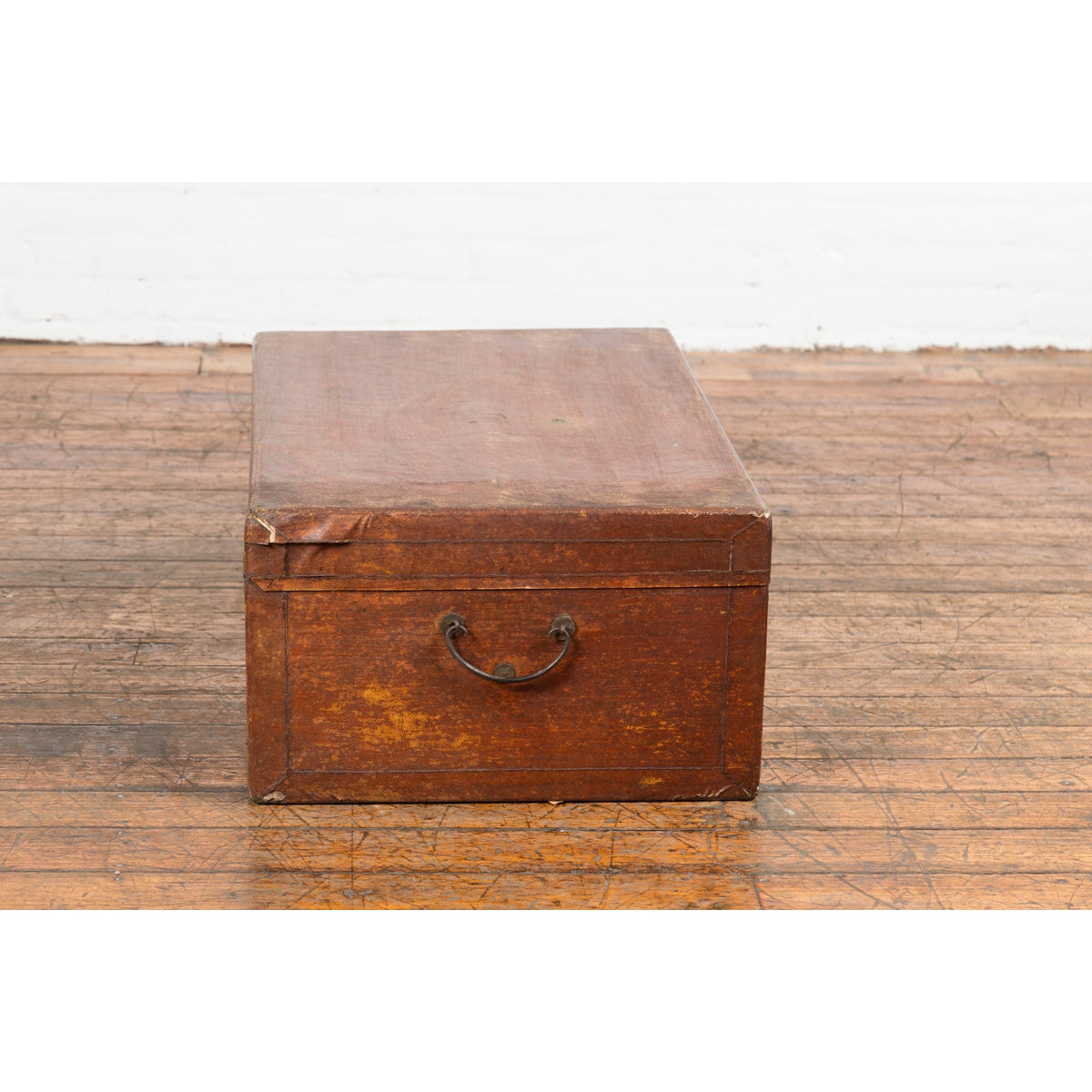 Chinese 19th Century Qing Dynasty Red Painted Paper Bound Trunk with Brass Lock-7. Asian & Chinese Furniture, Art, Antiques, Vintage Home Décor for sale at FEA Home