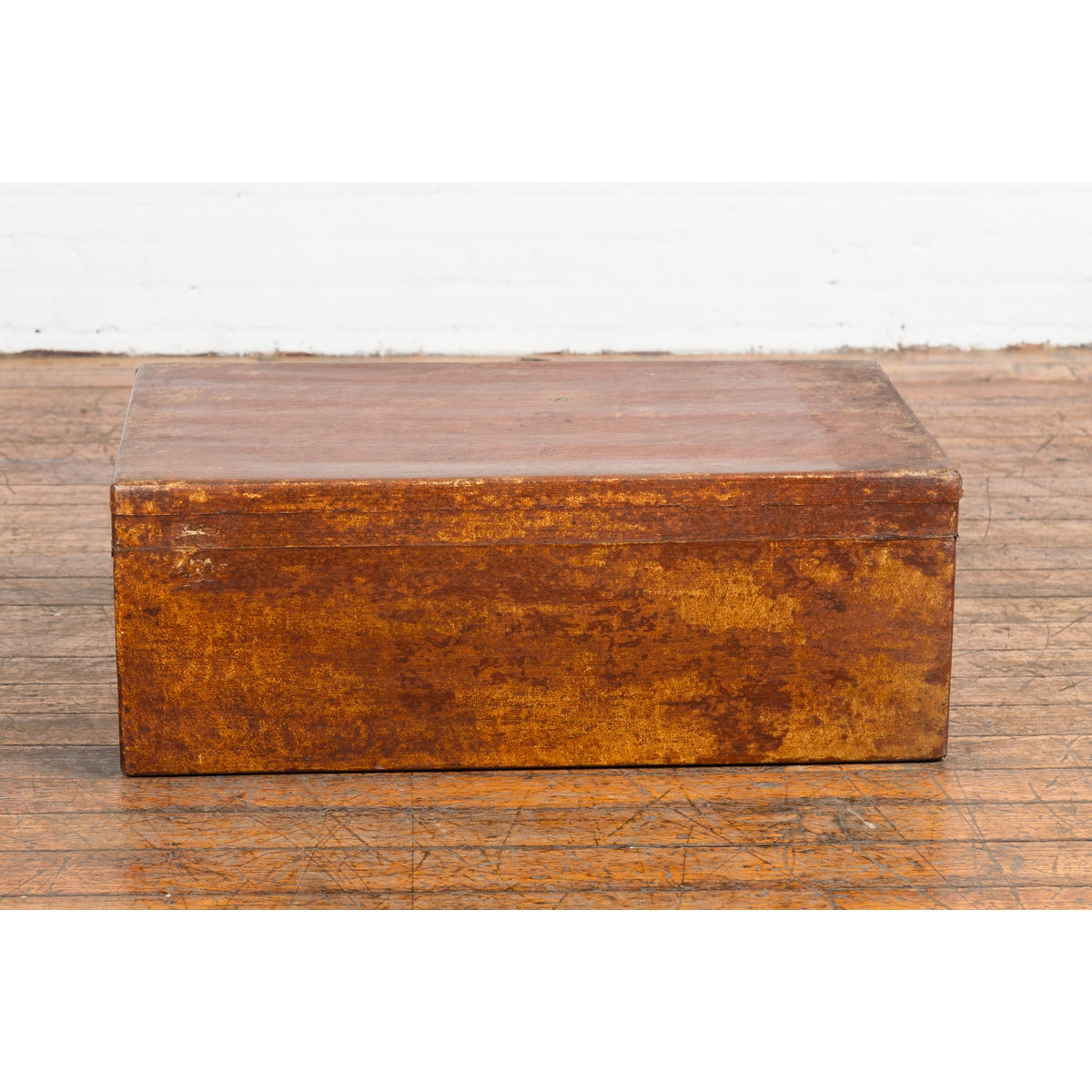 Chinese 19th Century Qing Dynasty Red Painted Paper Bound Trunk with Brass Lock-8. Asian & Chinese Furniture, Art, Antiques, Vintage Home Décor for sale at FEA Home