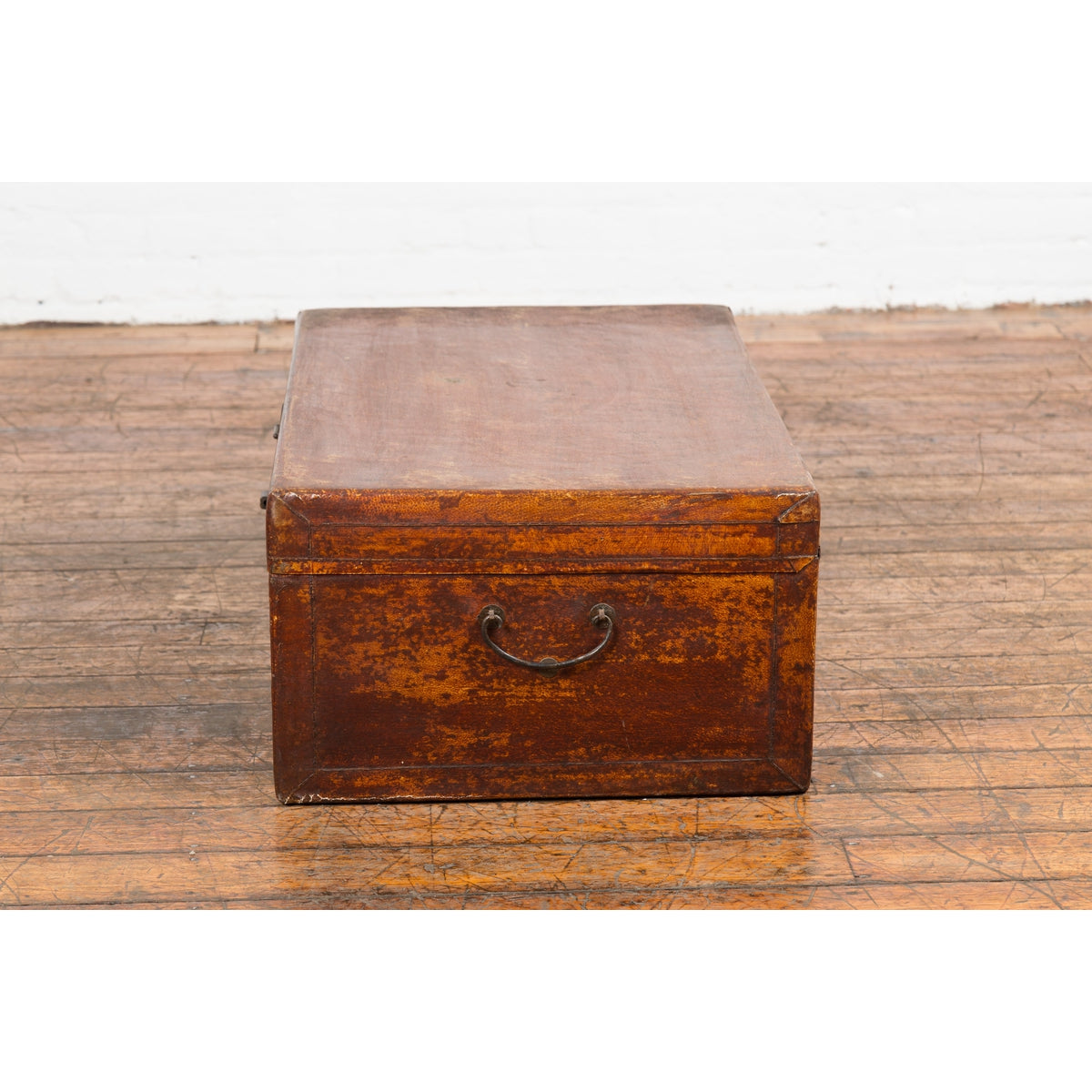 Chinese 19th Century Qing Dynasty Red Painted Paper Bound Trunk with Brass Lock-9. Asian & Chinese Furniture, Art, Antiques, Vintage Home Décor for sale at FEA Home