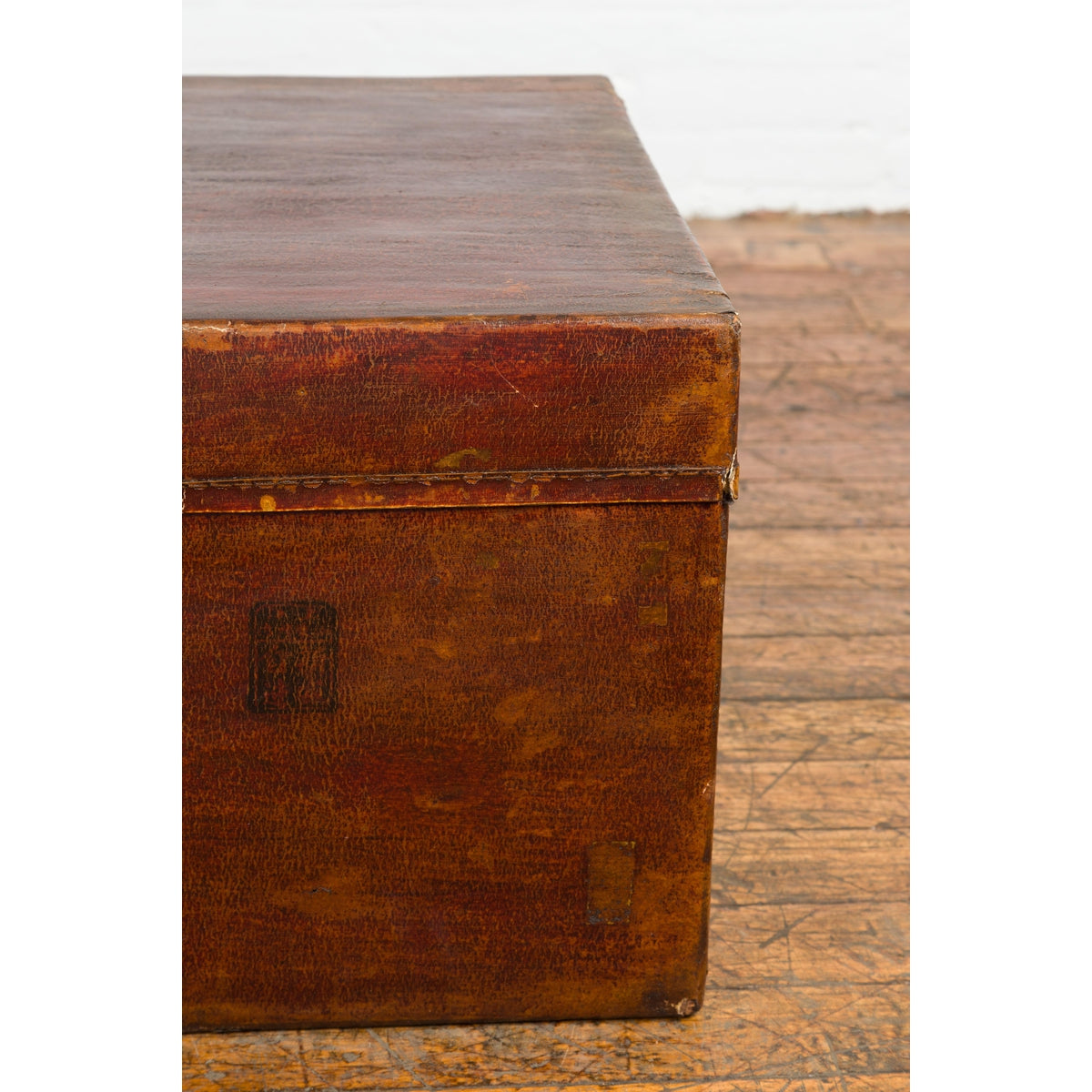Antique Chinese Leather Trunk with Brass Hardware-10. Asian & Chinese Furniture, Art, Antiques, Vintage Home Décor for sale at FEA Home