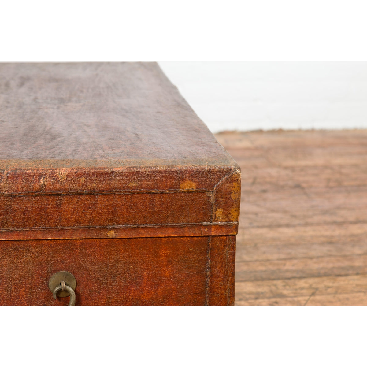Antique Chinese Leather Trunk with Brass Hardware-17. Asian & Chinese Furniture, Art, Antiques, Vintage Home Décor for sale at FEA Home