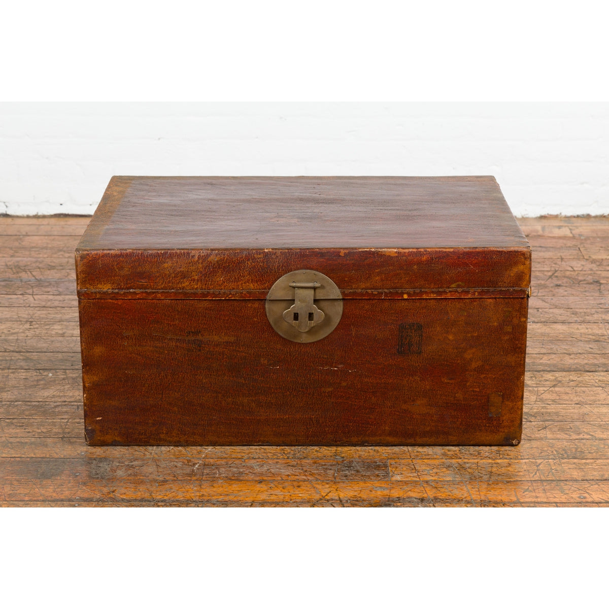 Antique Chinese Leather Trunk with Brass Hardware-4. Asian & Chinese Furniture, Art, Antiques, Vintage Home Décor for sale at FEA Home