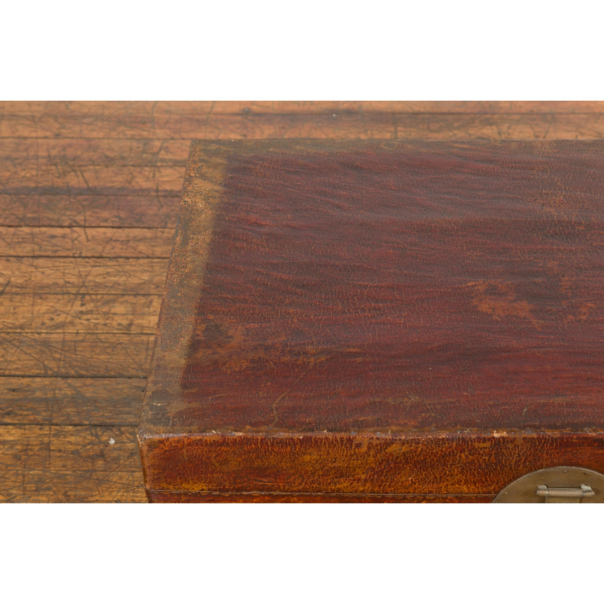 Antique Chinese Leather Trunk with Brass Hardware-5. Asian & Chinese Furniture, Art, Antiques, Vintage Home Décor for sale at FEA Home