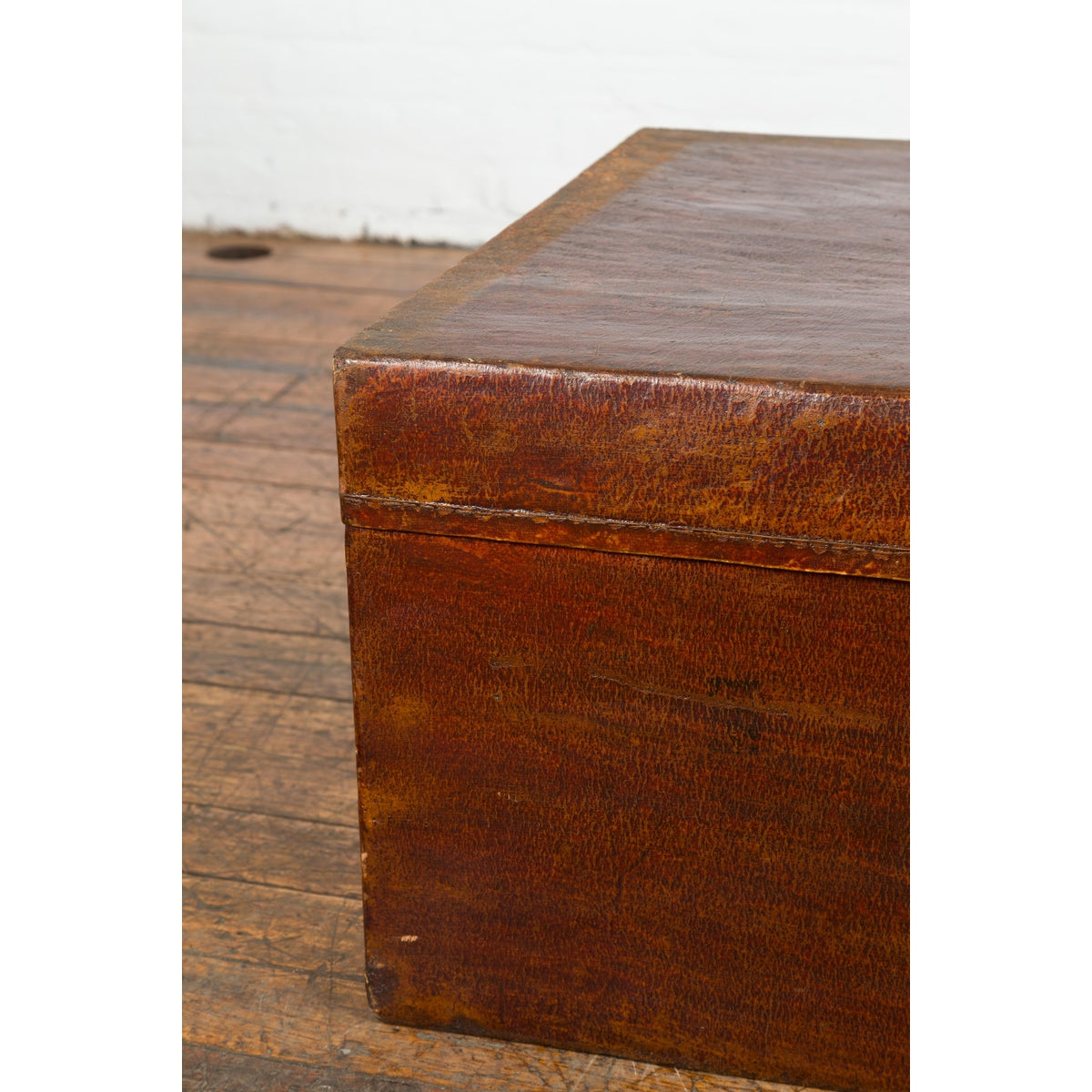 Antique Chinese Leather Trunk with Brass Hardware-9. Asian & Chinese Furniture, Art, Antiques, Vintage Home Décor for sale at FEA Home