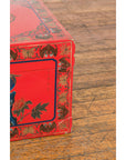 Red Vintage Trunk with Yellow Inside Lining & Blue Leaves on Back-10. Asian & Chinese Furniture, Art, Antiques, Vintage Home Décor for sale at FEA Home