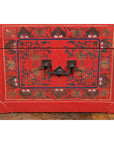 Red Vintage Trunk with Yellow Inside Lining & Blue Leaves on Back-18. Asian & Chinese Furniture, Art, Antiques, Vintage Home Décor for sale at FEA Home