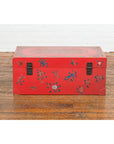 Red Vintage Trunk with Yellow Inside Lining & Blue Leaves on Back-19. Asian & Chinese Furniture, Art, Antiques, Vintage Home Décor for sale at FEA Home