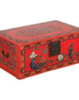 Red Vintage Trunk with Yellow Inside Lining & Blue Leaves on Back-1. Asian & Chinese Furniture, Art, Antiques, Vintage Home Décor for sale at FEA Home