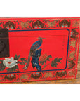 Red Vintage Trunk with Yellow Inside Lining & Blue Leaves on Back-5. Asian & Chinese Furniture, Art, Antiques, Vintage Home Décor for sale at FEA Home