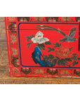 Red Vintage Trunk with Yellow Inside Lining & Blue Leaves on Back-6. Asian & Chinese Furniture, Art, Antiques, Vintage Home Décor for sale at FEA Home