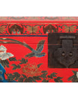 Red Vintage Trunk with Yellow Inside Lining & Blue Leaves on Back-7. Asian & Chinese Furniture, Art, Antiques, Vintage Home Décor for sale at FEA Home
