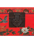 Red Vintage Trunk with Yellow Inside Lining & Blue Leaves on Back-8. Asian & Chinese Furniture, Art, Antiques, Vintage Home Décor for sale at FEA Home