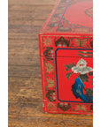 Red Vintage Trunk with Yellow Inside Lining & Blue Leaves on Back-9. Asian & Chinese Furniture, Art, Antiques, Vintage Home Décor for sale at FEA Home