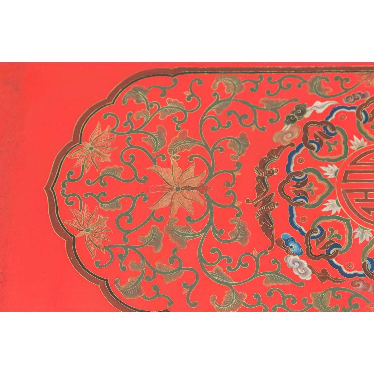 Vintage Red Lacquer Blanket Chest with Egrets, Bats and Floral Motifs-15. Asian & Chinese Furniture, Art, Antiques, Vintage Home Décor for sale at FEA Home