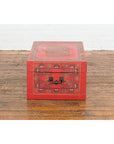 Vintage Red Lacquer Blanket Chest with Egrets, Bats and Floral Motifs-18. Asian & Chinese Furniture, Art, Antiques, Vintage Home Décor for sale at FEA Home