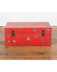 Vintage Red Lacquer Blanket Chest with Egrets, Bats and Floral Motifs-19. Asian & Chinese Furniture, Art, Antiques, Vintage Home Décor for sale at FEA Home