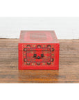 Vintage Red Lacquer Blanket Chest with Egrets, Bats and Floral Motifs-20. Asian & Chinese Furniture, Art, Antiques, Vintage Home Décor for sale at FEA Home