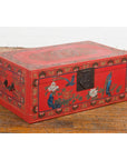 Vintage Red Lacquer Blanket Chest with Egrets, Bats and Floral Motifs-2. Asian & Chinese Furniture, Art, Antiques, Vintage Home Décor for sale at FEA Home