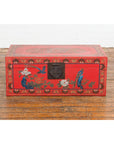 Vintage Red Lacquer Blanket Chest with Egrets, Bats and Floral Motifs-3. Asian & Chinese Furniture, Art, Antiques, Vintage Home Décor for sale at FEA Home